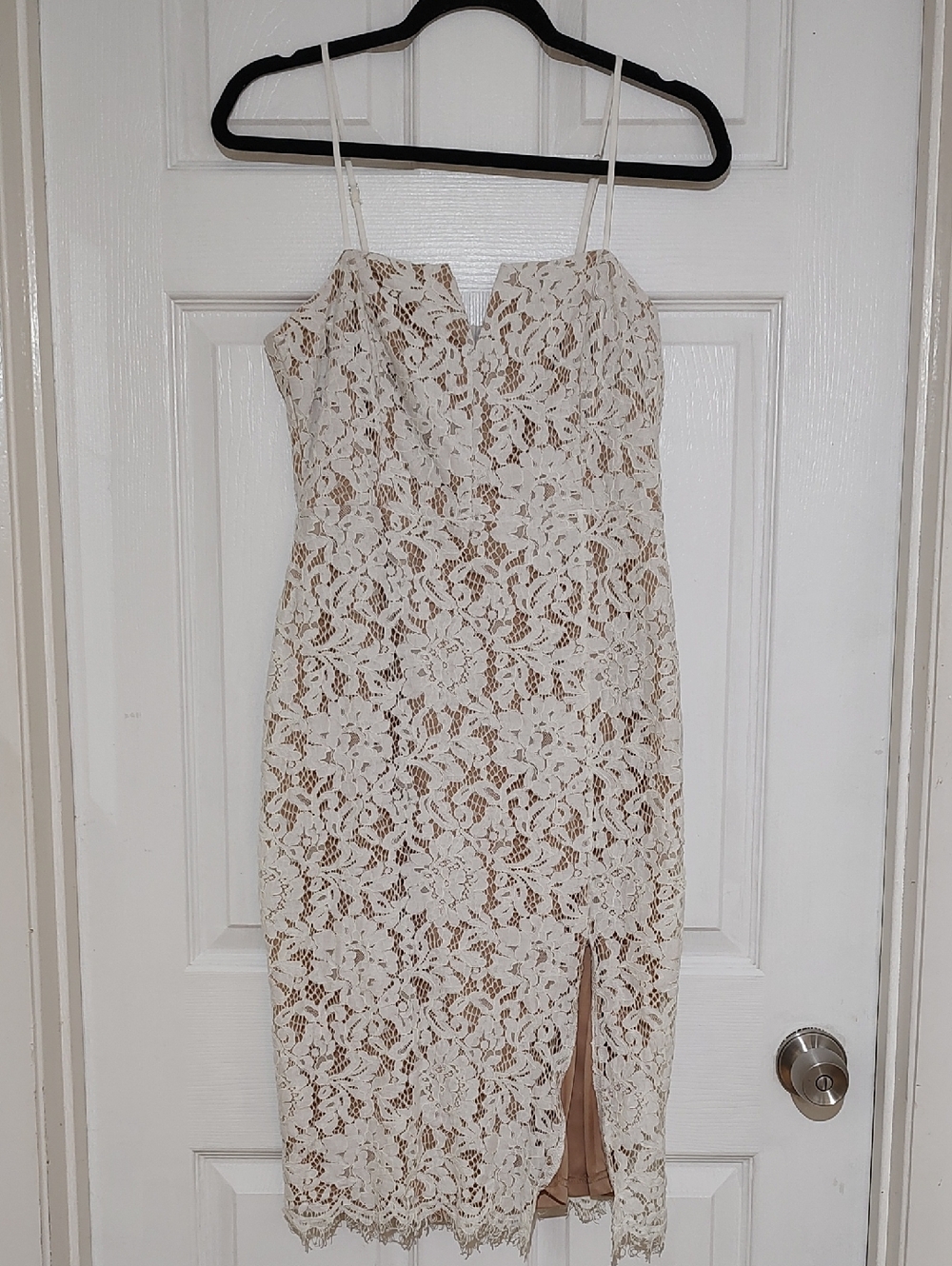 Lulus White Lace Midi Dress with Side Slit